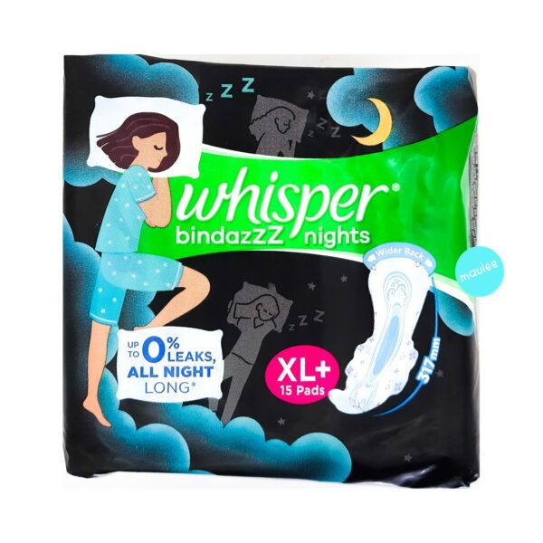 Whisper Bindazzz Nights Sanitary Pads, XL+, 317 mm, 15 Pads