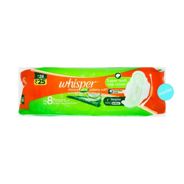 Whisper Choice Aloe Cottony Soft Sanitary Pads, Regular with Wings, 7 Pads