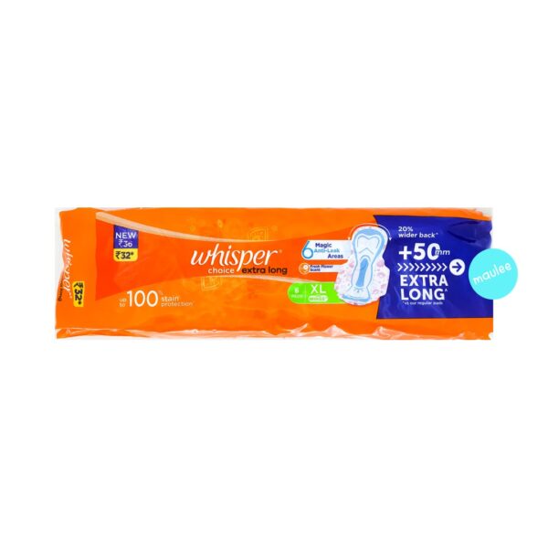Whisper Choice Extra Long Sanitary Pads, XL with Wings, 6 Pads