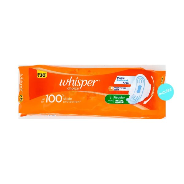 Whisper Choice Sanitary Pads, Regular with Wings, 7 Pads