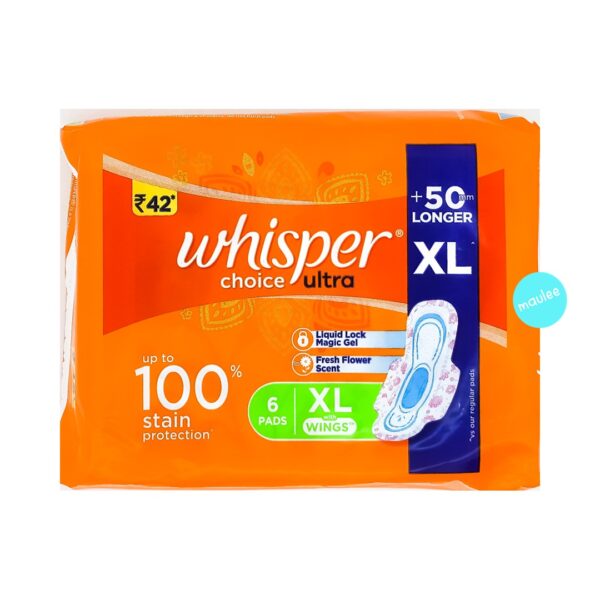 Whisper Choice Ultra Sanitary Pads, XL with Wings, 6 Pads