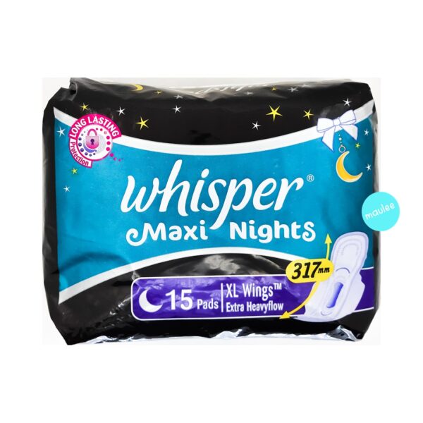 Whisper Maxi Nights Sanitary Pads, XL Wings Extra Heavyflow, 15 Pads